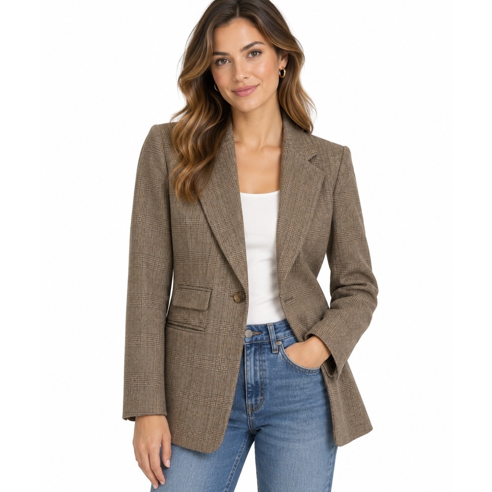 Banana Republic Brown Glen Plaid Wool Blazer